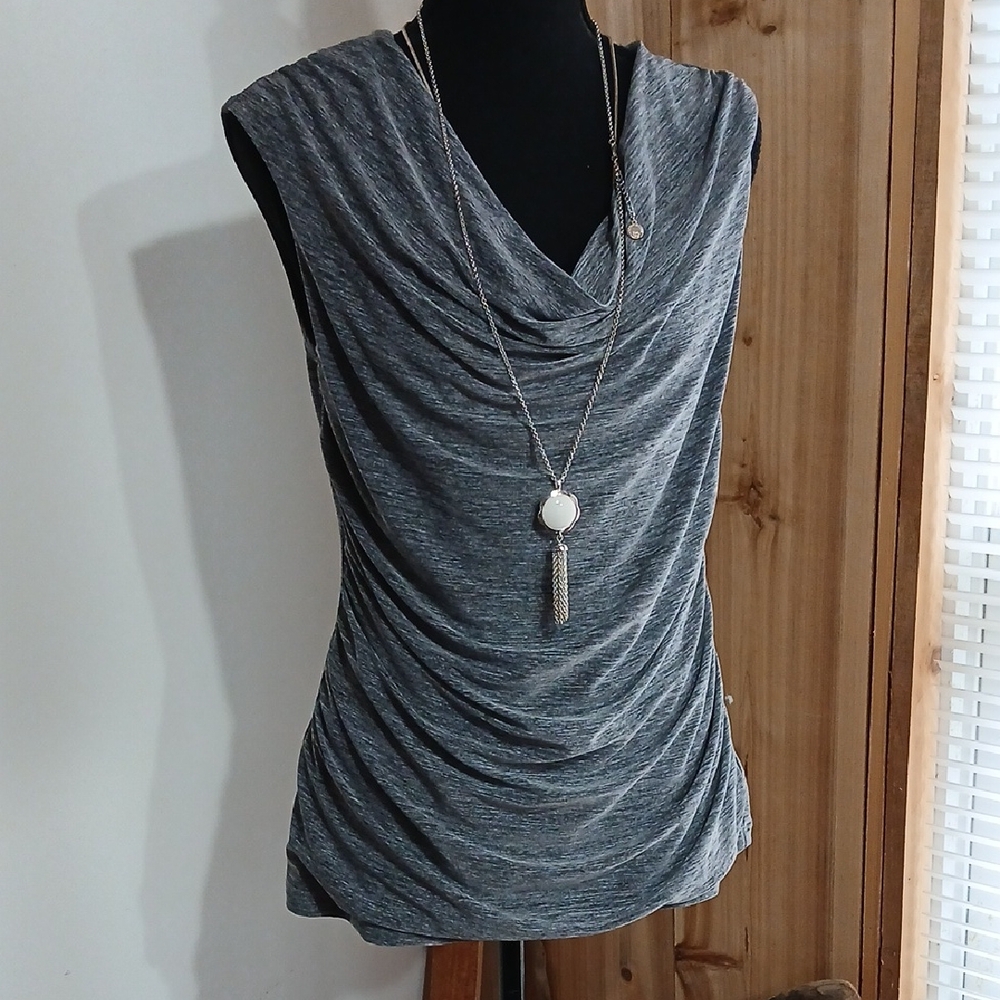 New Directions Charcoal Sleeveless Drape Blouse
